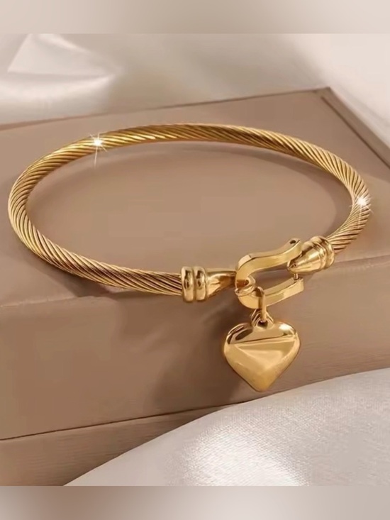 Anthropologie Jewelry - Bracelet 18K Gold Stainless Steel Heart Bangle